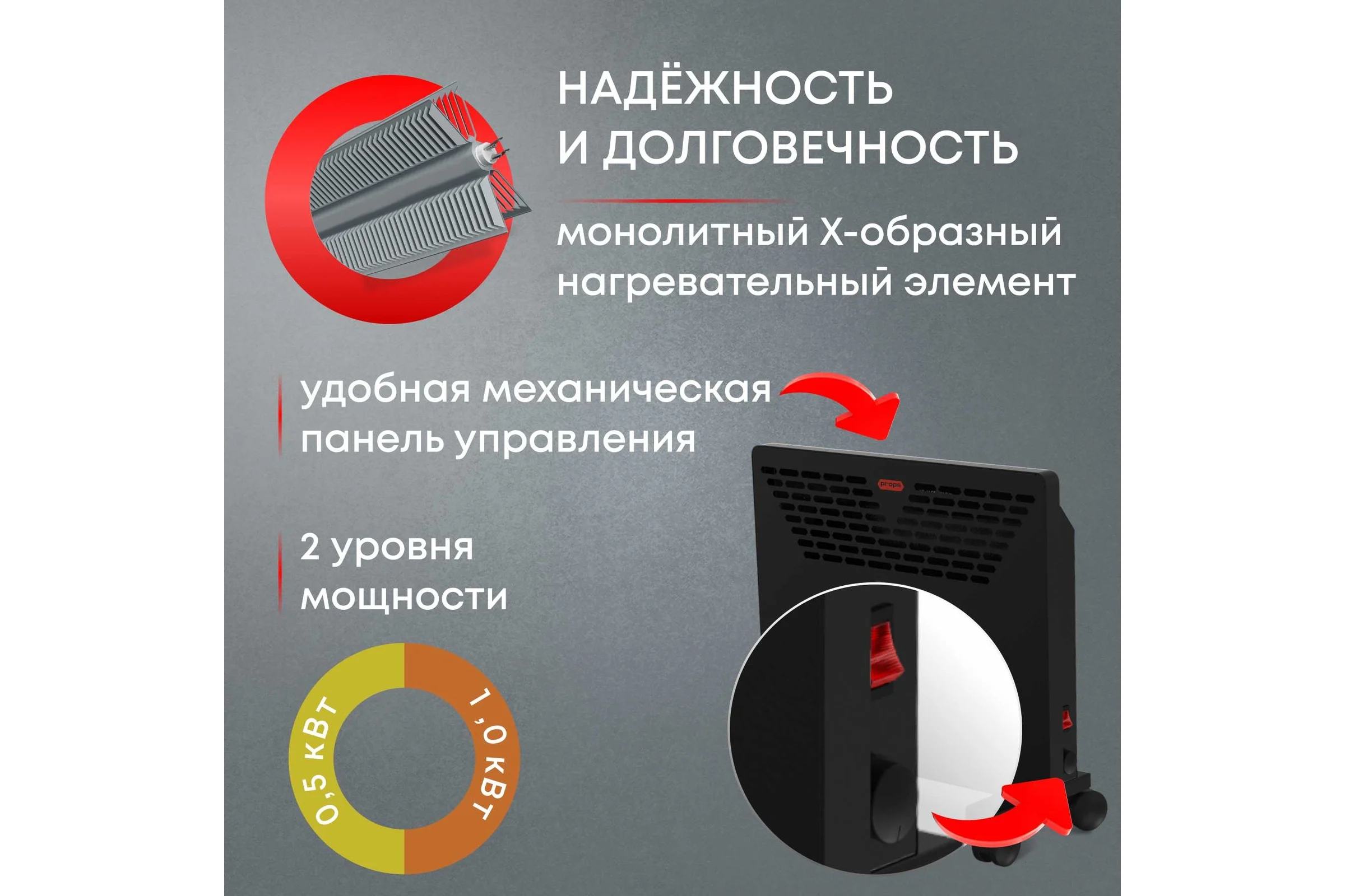 Электрический конвектор Zeder серия Props, механическое управление 10MX-11