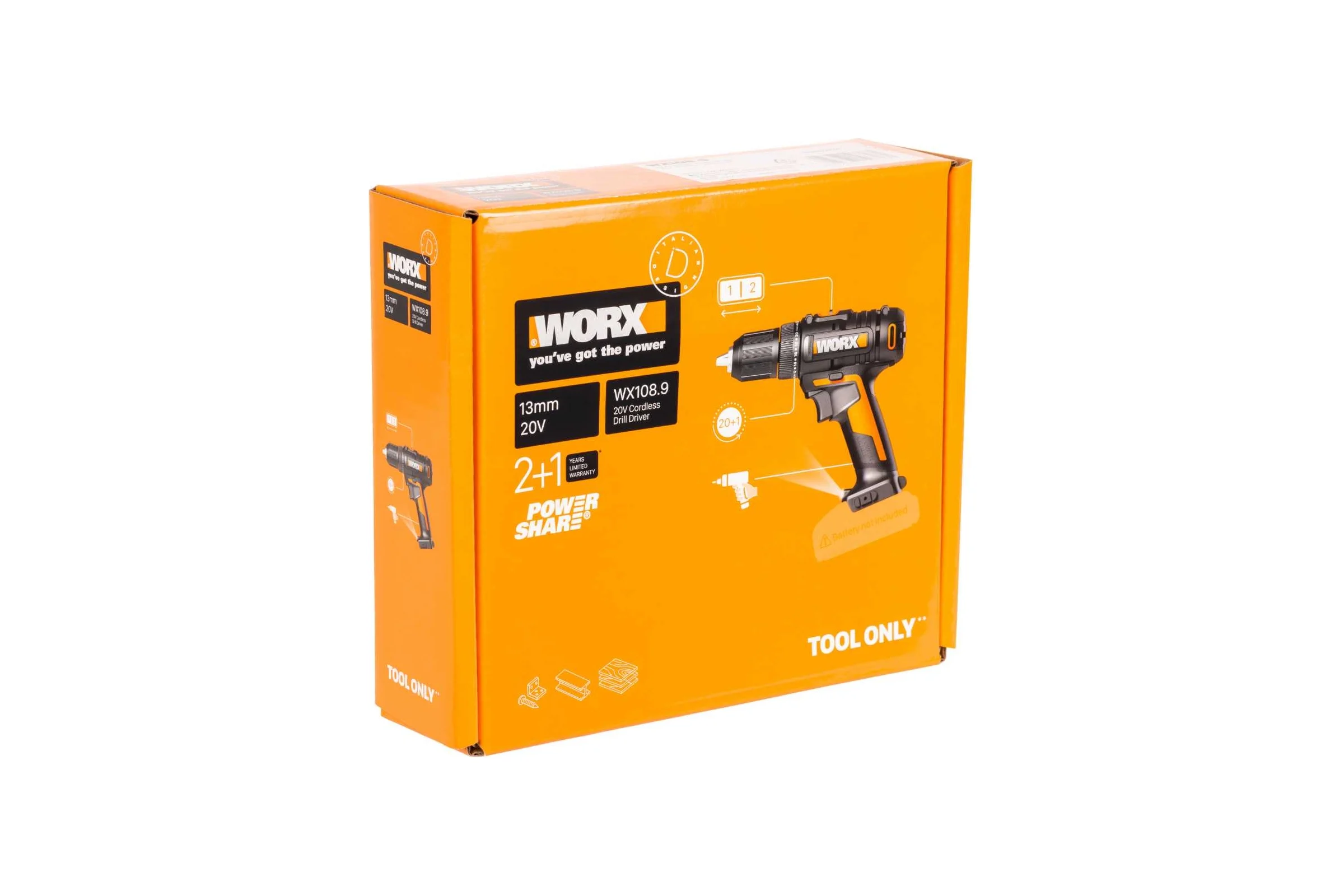 Аккумуляторная дрель-шуруповерт WORX 45Нм, 20В, без АКБ и ЗУ WX108.9