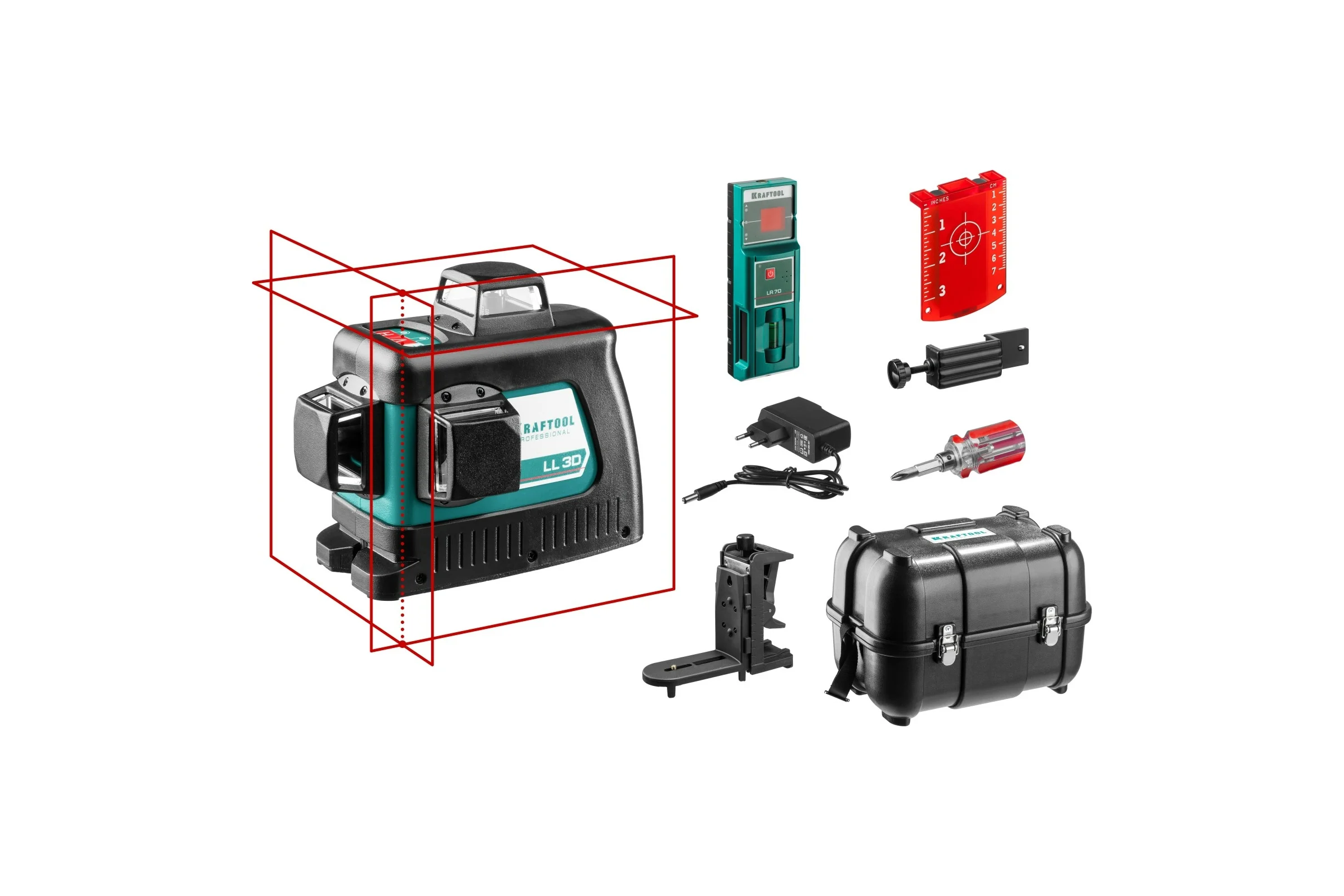Лазерный нивелир KRAFTOOL LL-3D-4 360 градусов, 20м, 70м, детектор 34640-4
