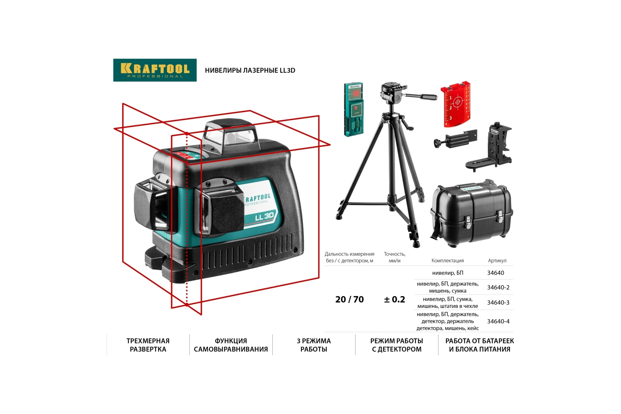 Лазерный нивелир KRAFTOOL LL-3D-3 34640-3