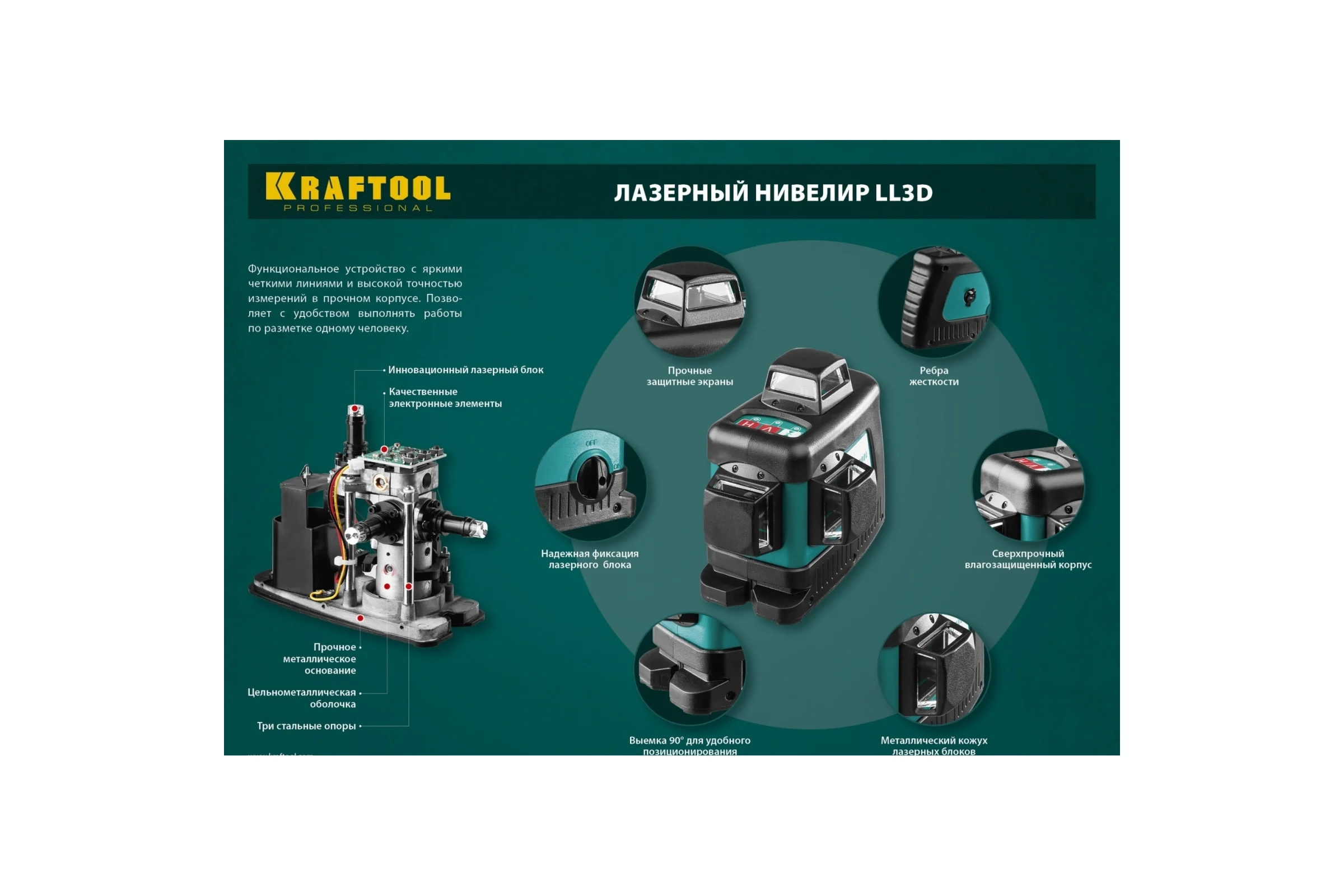 Лазерный нивелир KRAFTOOL LL-3D-2 360 градусов 34640-2