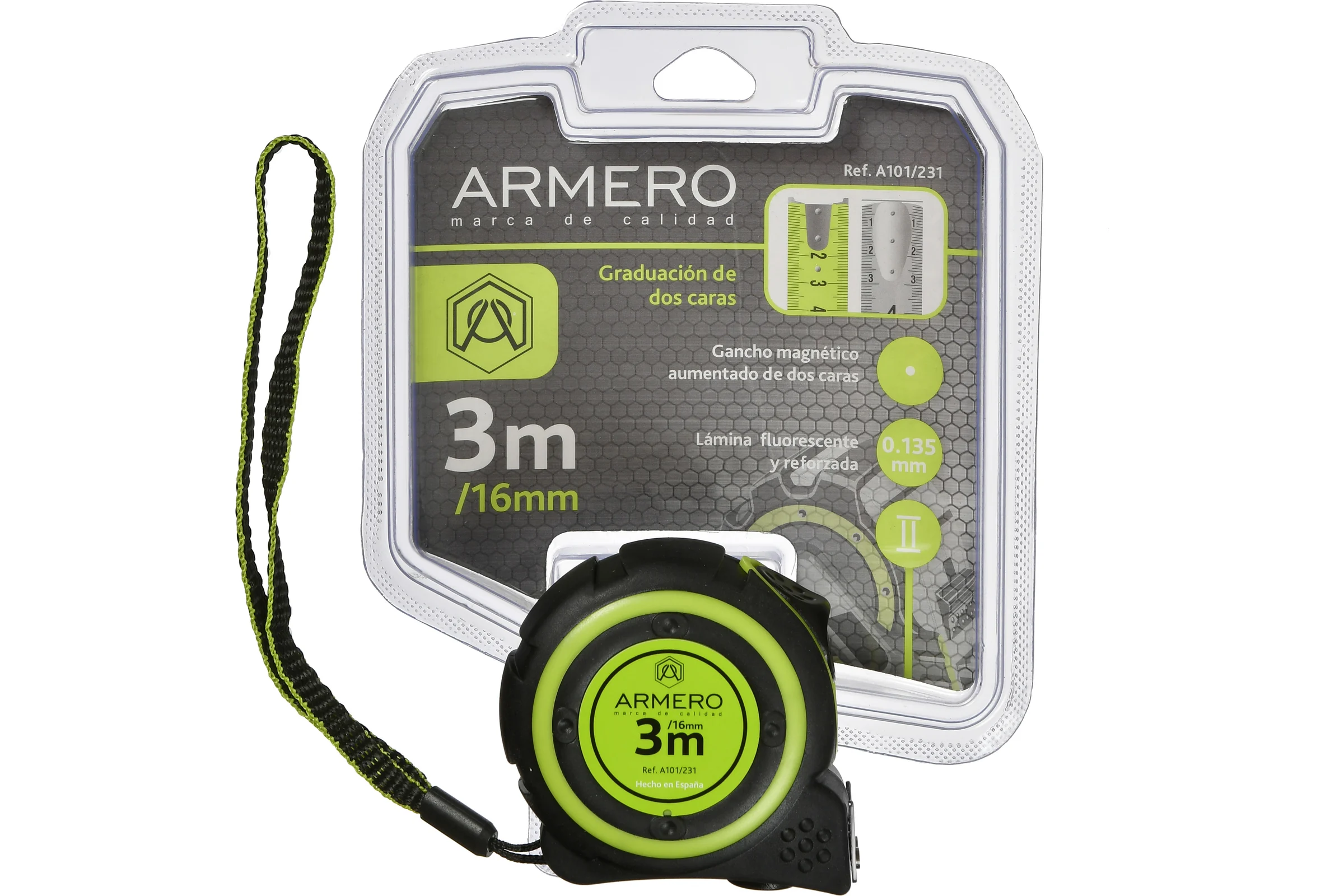 Магнитная нейлоновая рулетка с двумя фиксаторами Armero 3м/16мм A101/231