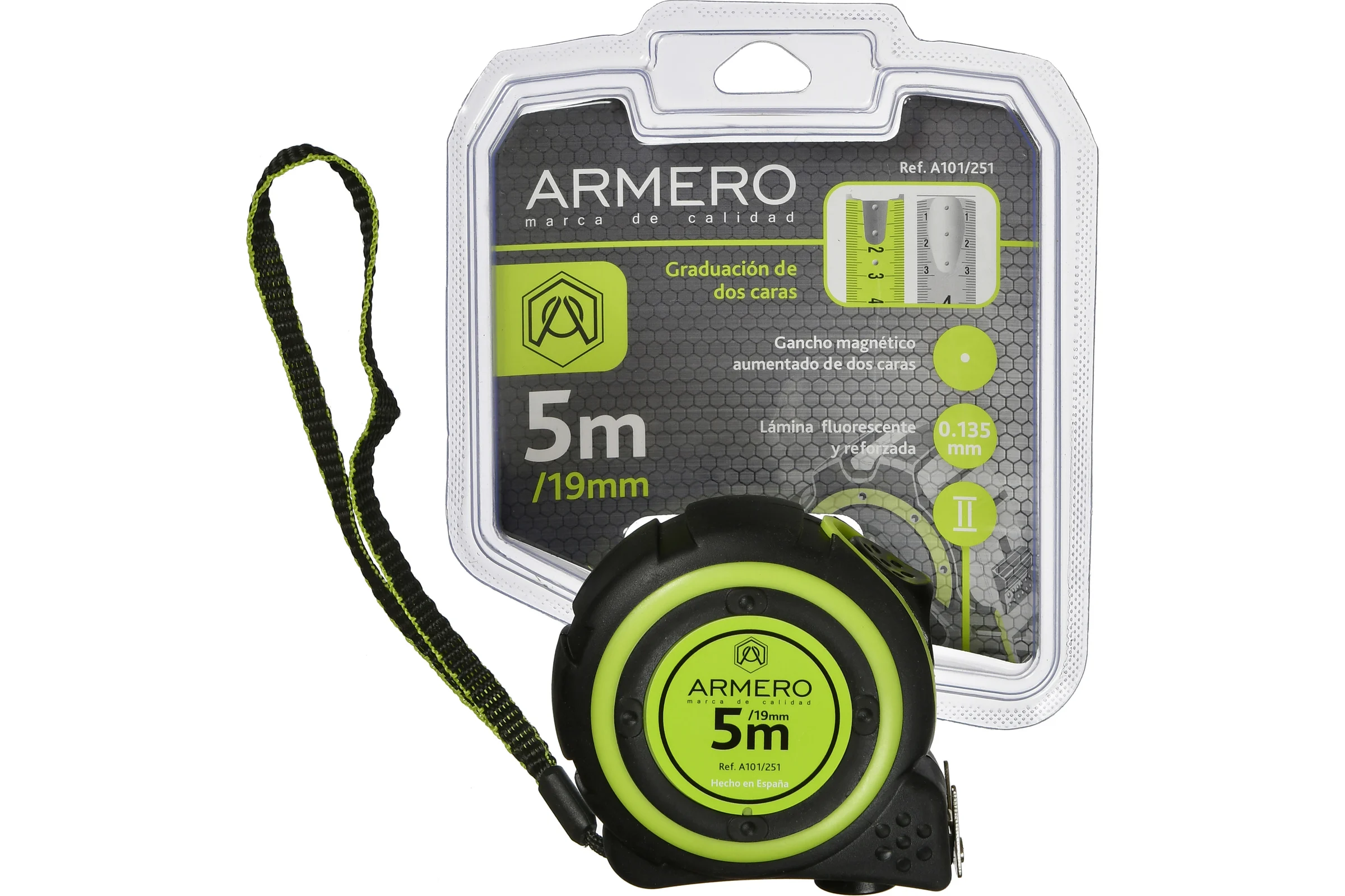 Магнитная нейлоновая рулетка с фиксатором Armero 5м/19мм A101/251