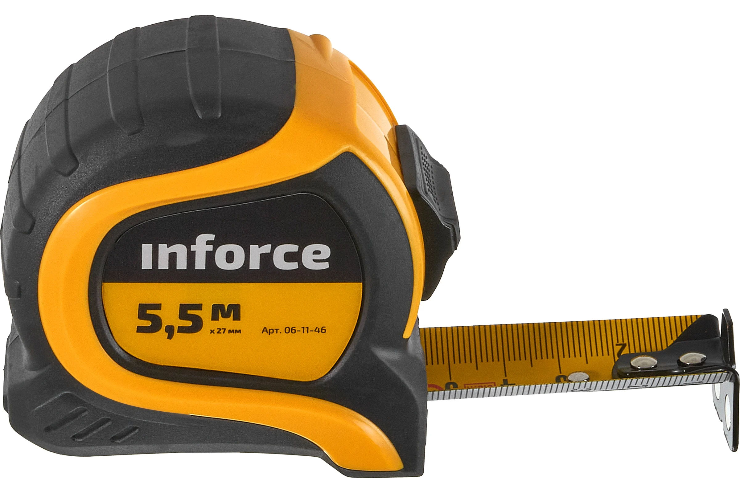 Измерительная рулетка с нейлоновой лентой и магнитным зацепом 5.5x27мм Inforce 06-11-46