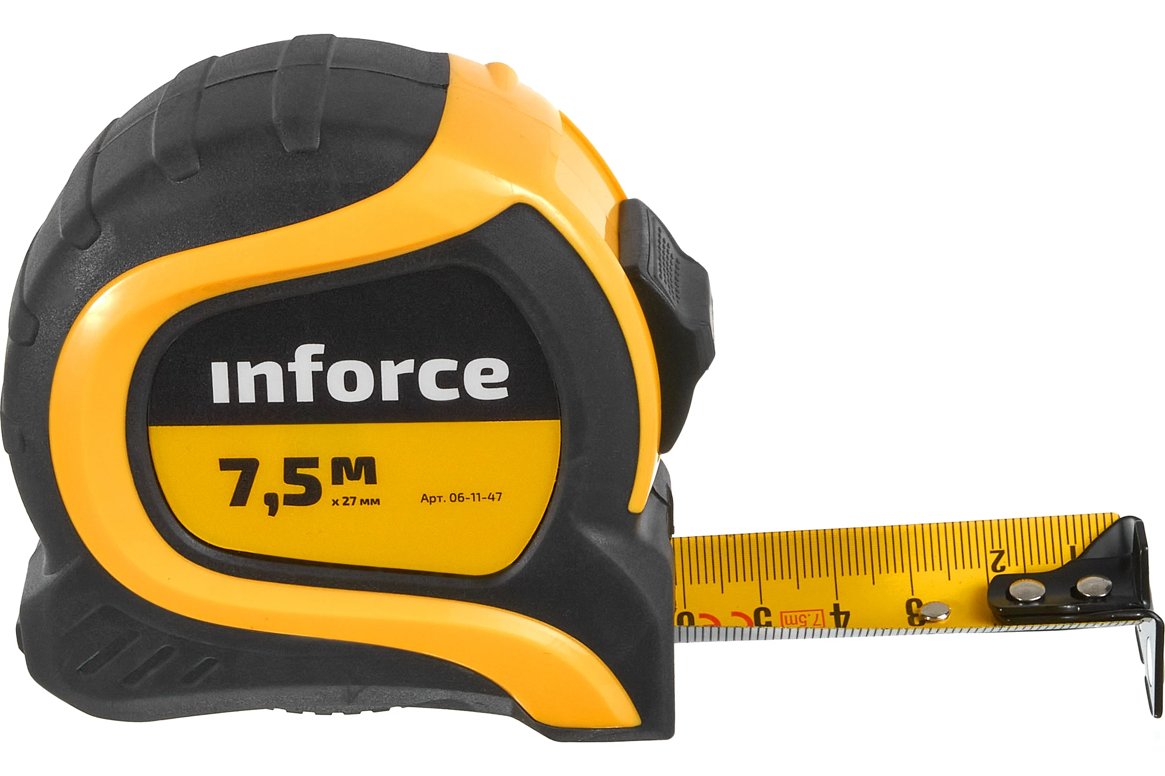 Измерительная рулетка с нейлоновой лентой и магнитным зацепом 7.5x27мм Inforce 06-11-47