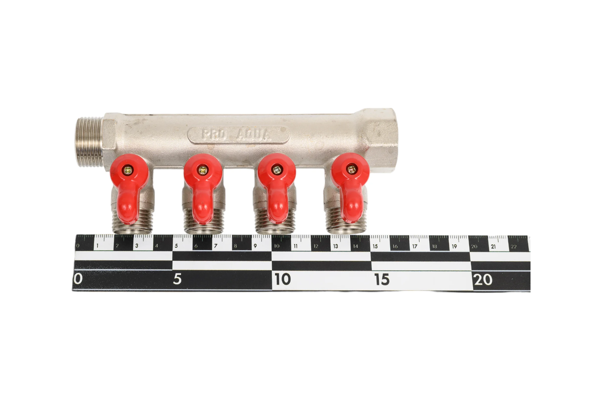 Коллектор с отсекающими кранами (плоскость) PRO AQUA 3/4, 4 х 1/2 V100.04-m20-f20