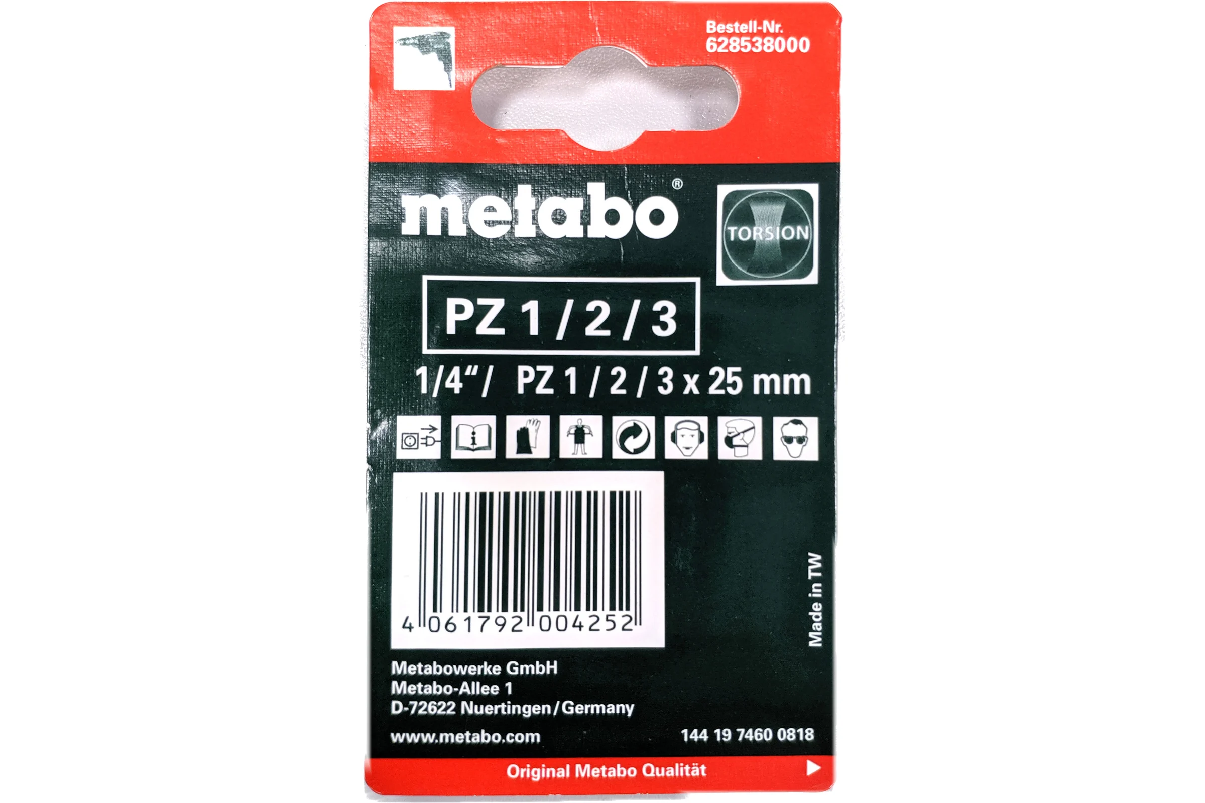 Набор бит Pozidriv (3 шт; PZ 1/2/3; torsion) METABO 628538000