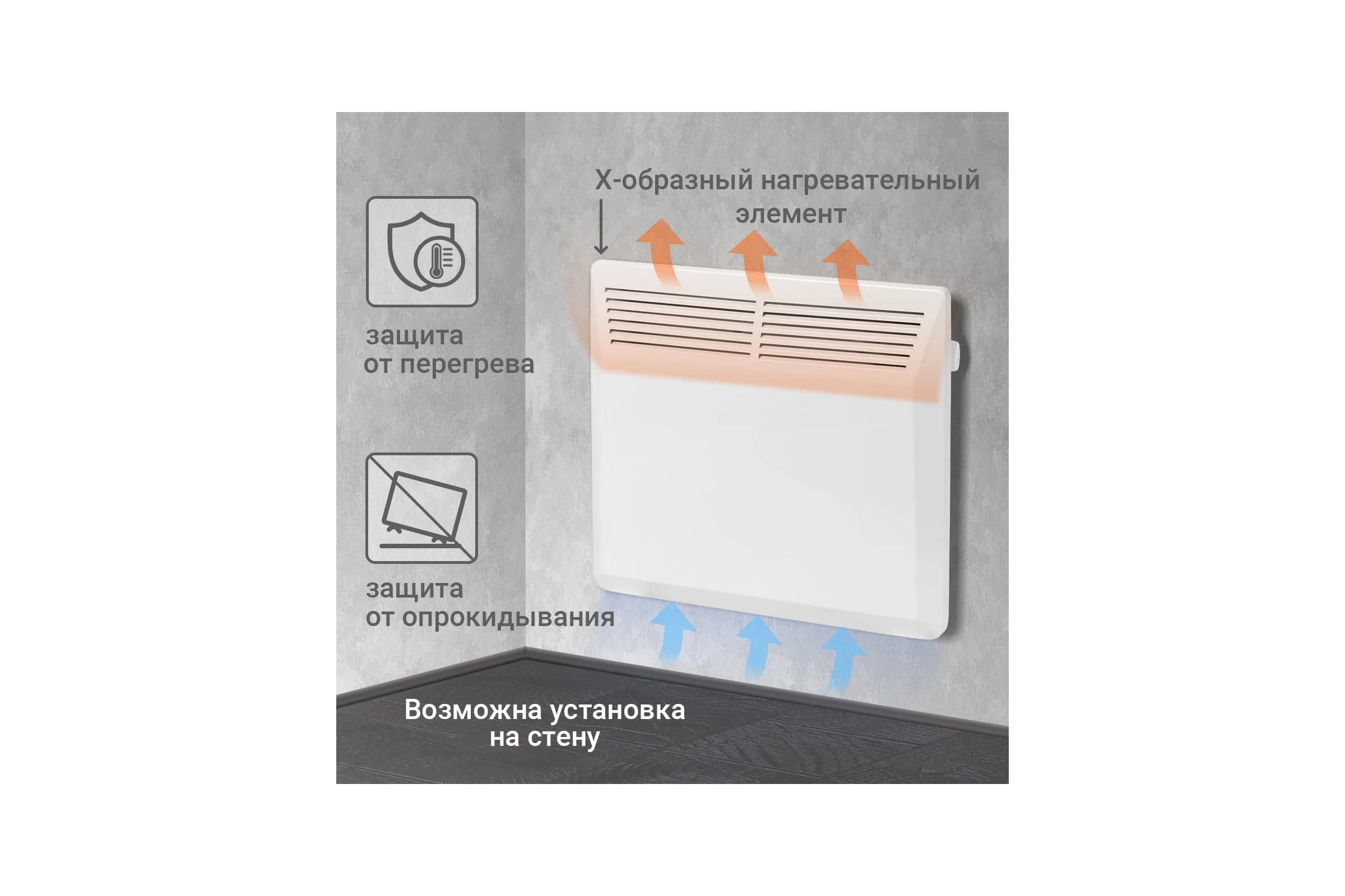Электрический конвектор TDM ELECTRIC ЭК-1000X, термостат, ножки, белый, 1000 Вт, SQ2520-1211