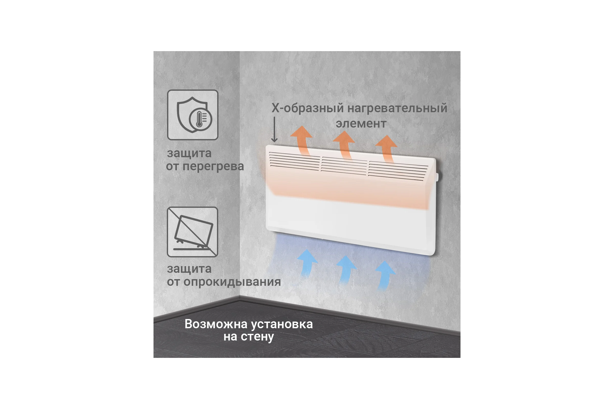 Электрический конвектор TDM ELECTRIC ЭК-2000X, термостат, ножки, белый, 2000 Вт, SQ2520-1213