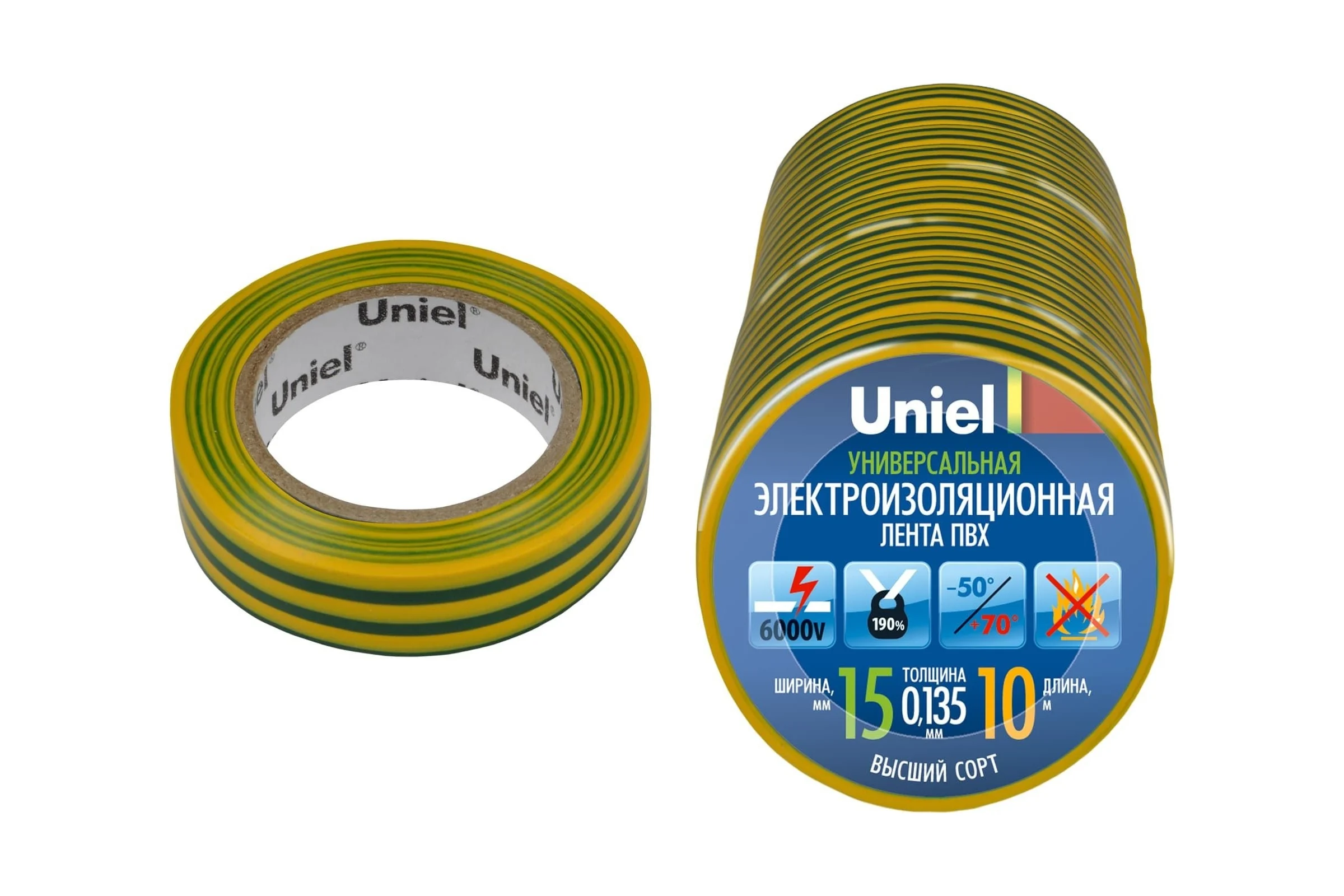 Изолента Uniel UIT-135P 10/15/10 YGR 04523