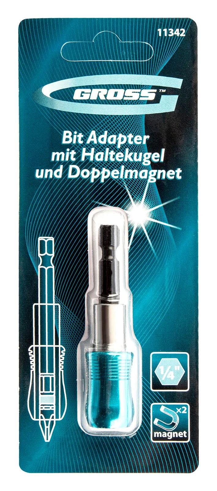 Адаптер для бит с держателем и двойным магнитом,1/4" GROSS 11342