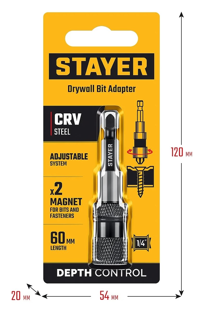 Адаптер с регулировкой глубины вкручивания DC 65 для ГКЛ STAYER 26741