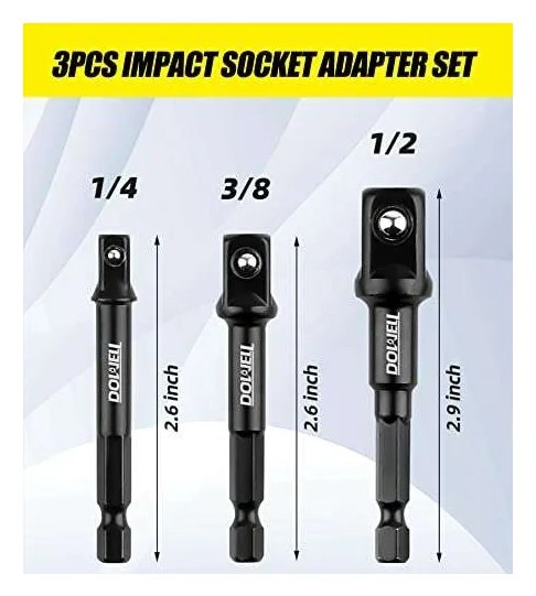 Адаптеры для головок 1/4", 3/8", 1/2", 75 мм, набор 3 шт DOWELL HY050102
