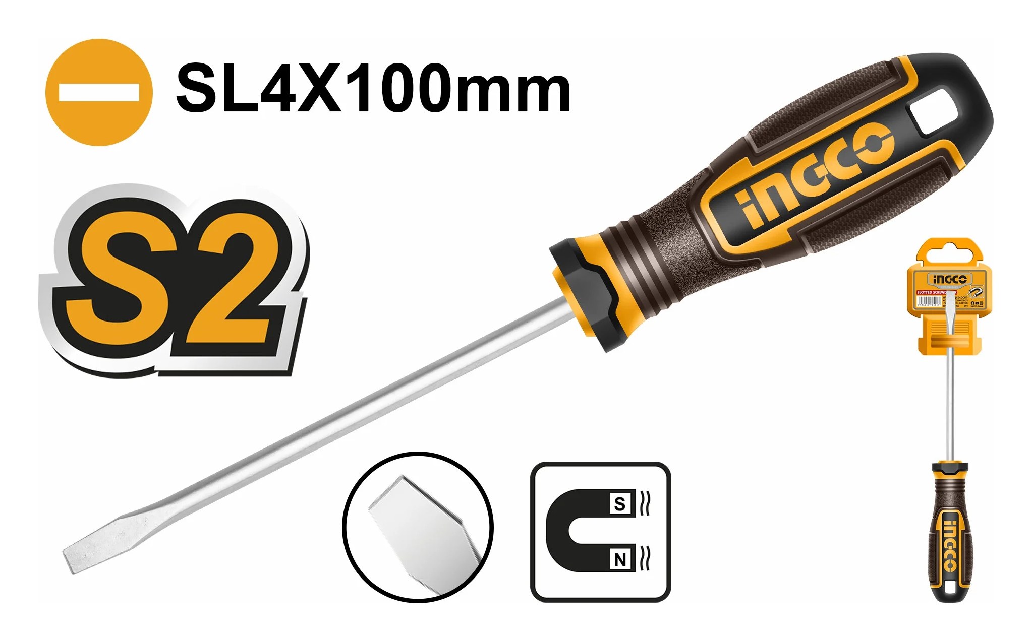 Oтвëртка плоская INGCO SUPER INDUSTRIAL SL4.0x100мм S2 HSDSL4100