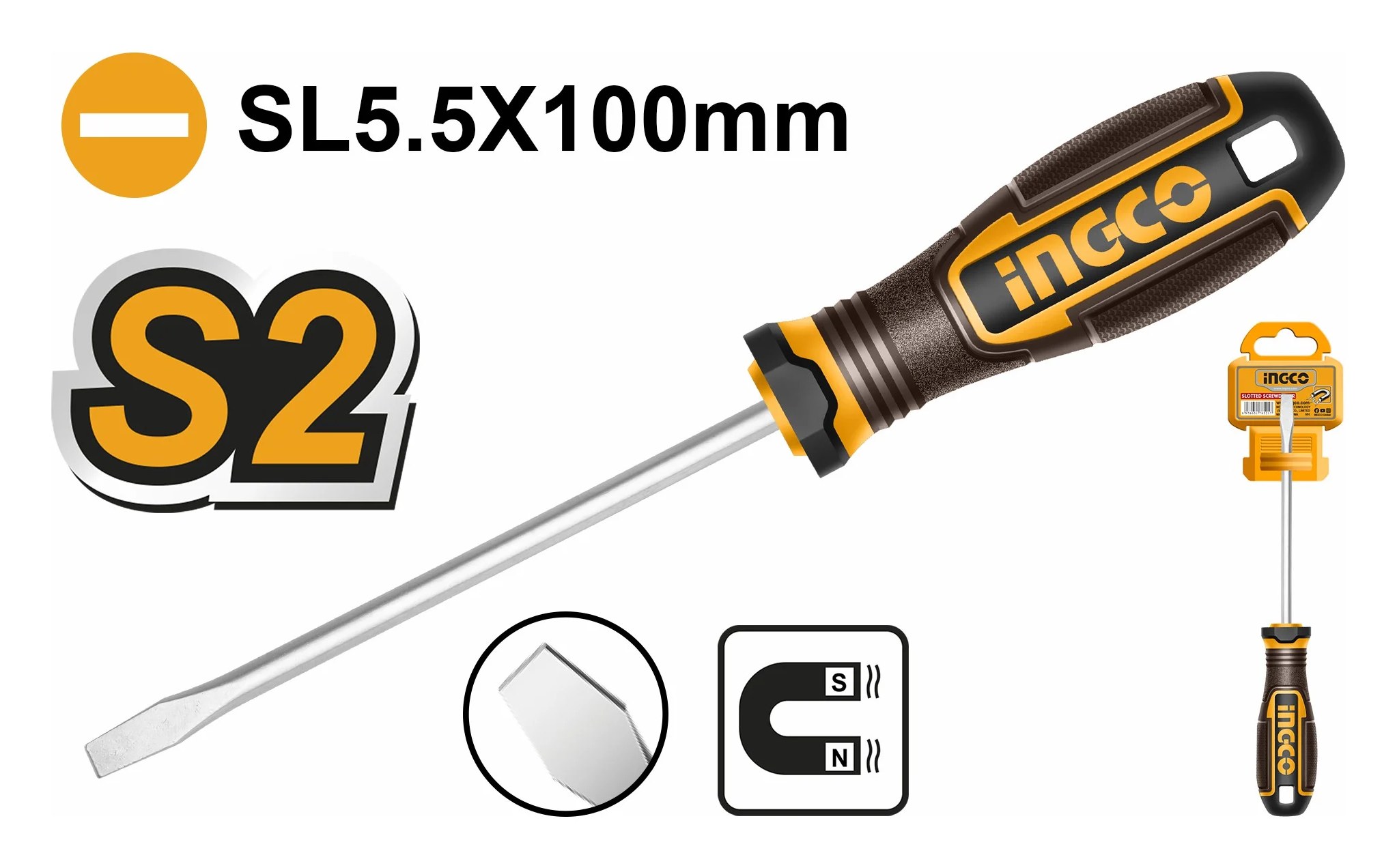 Oтвëртка плоская INGCO SUPER INDUSTRIAL SL5.5x100мм S2 HSDSL5100