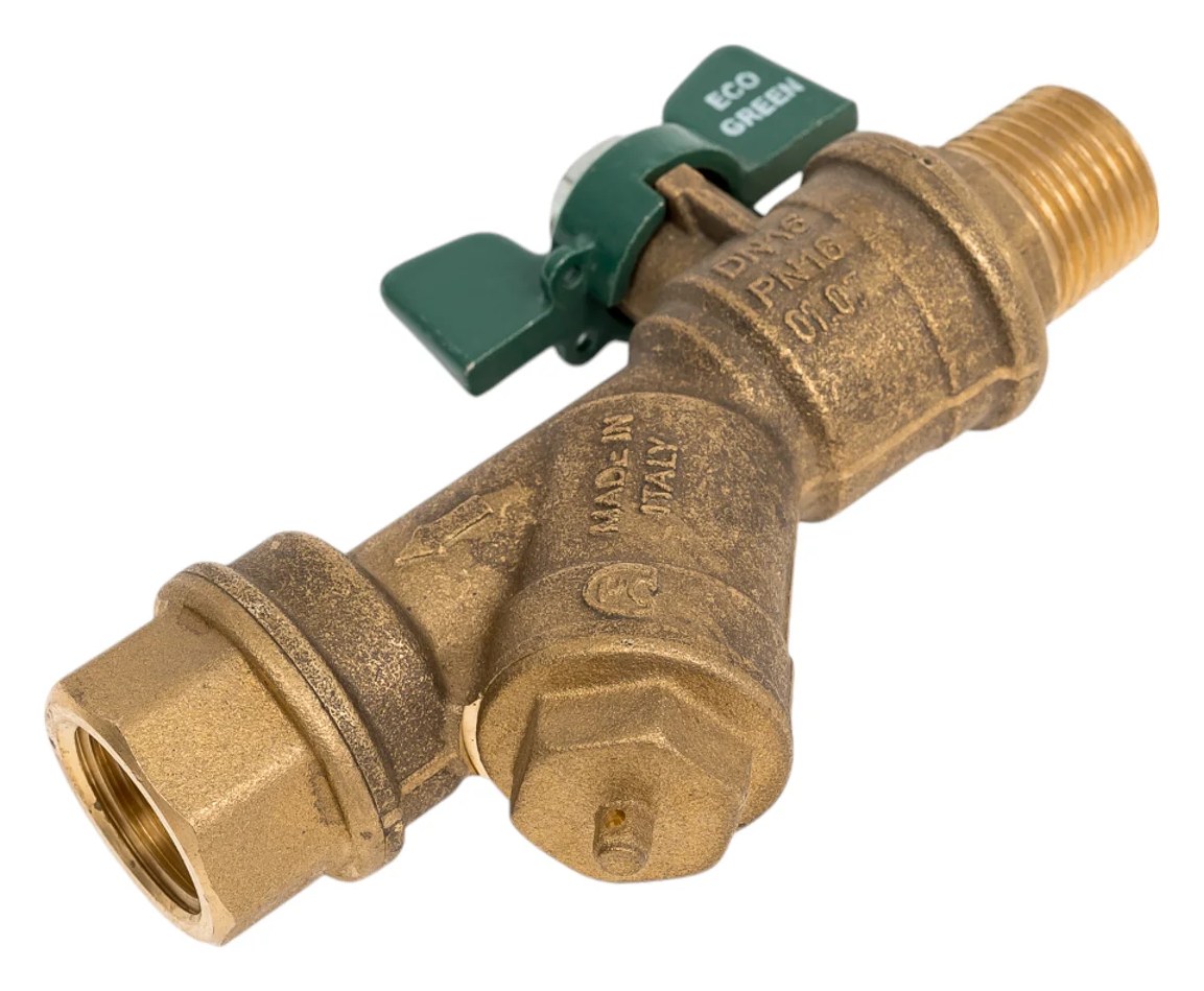 Kран шаровой для воды Bugatti с фильтром Eco Valve Rp1/2" x R1/2" DN15 PN20 арт.743G 0743G04
