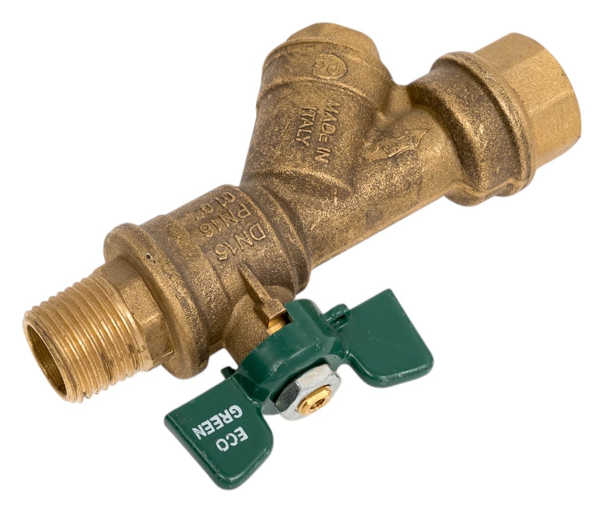 Kран шаровой для воды Bugatti с фильтром Eco Valve Rp1/2" x R1/2" DN15 PN20 арт.743G 0743G04