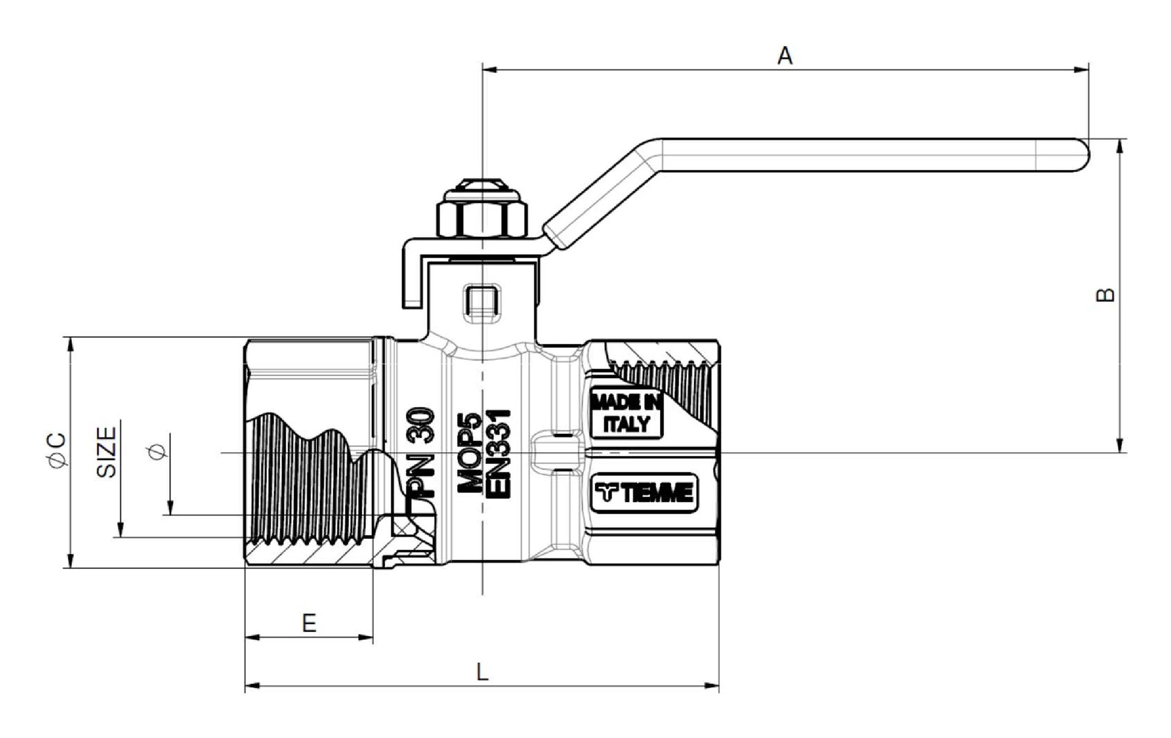 Kран шаровой для газа Tiemme ВВ 2380G07 рычаг сталь. Rp1" DN25 TORNADO 2390007