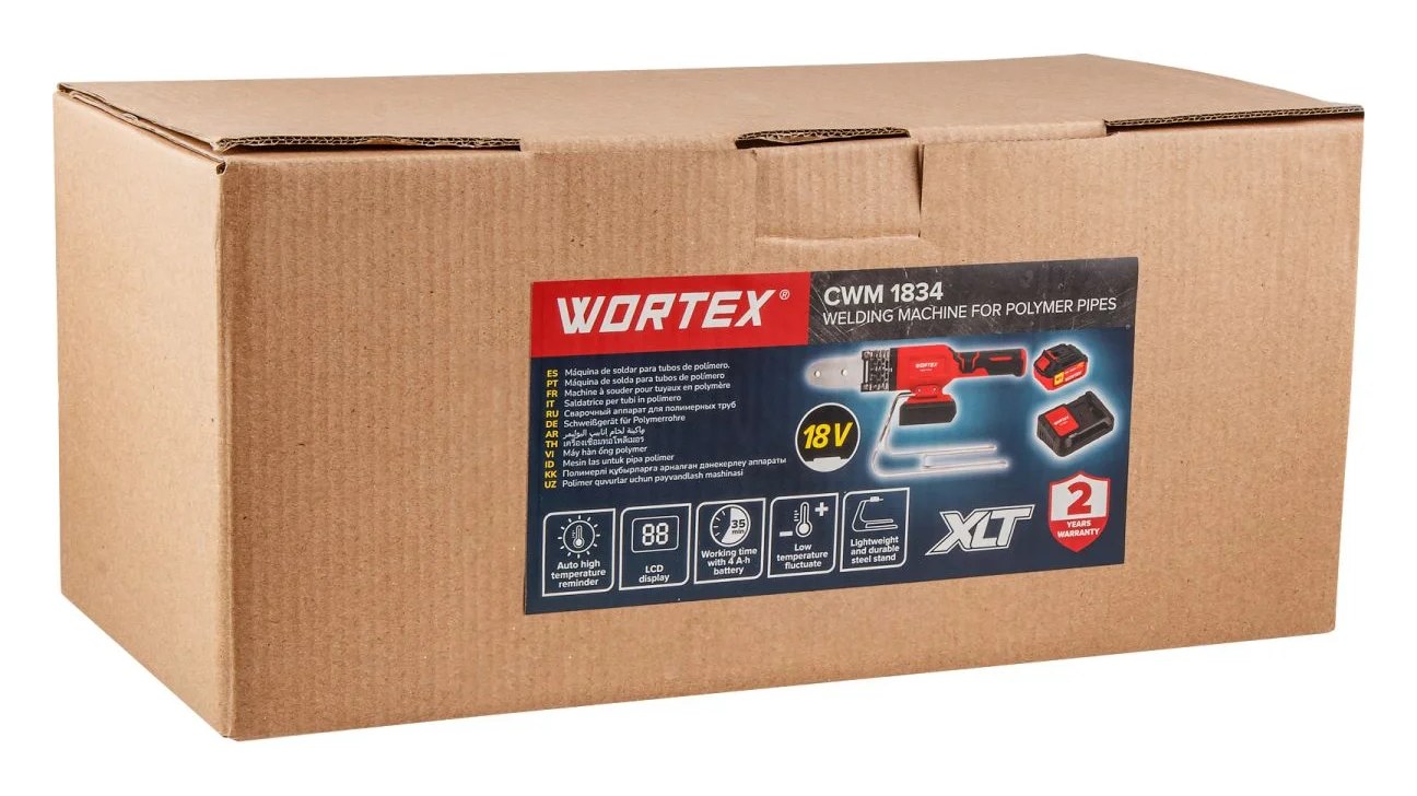 Аккум. сварочный аппарат для полимерных труб WORTEX CWM 1834 ALL1 XLT SET с акб и зу+3 насадки 1304777