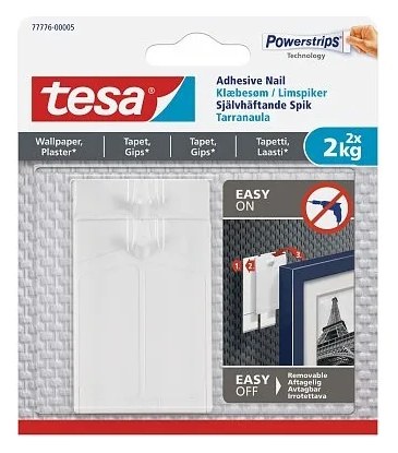 Cамоклеящиеся крючки для обоев и штукатурки TESA до 2 кг, 2 шт. 77776-00005-00