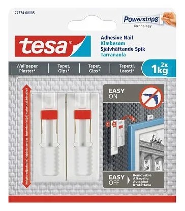 Cамоклеящиеся регулируемые крючки для обоев и штукатурки TESA до 1 кг, 2 шт. 77774-00005-00