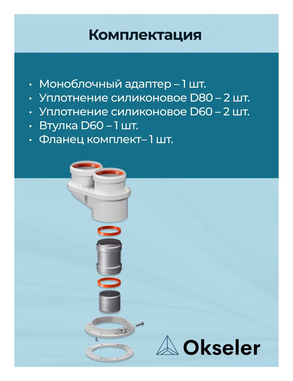 Адаптер моноблочный OKSELER для перехода на двухтрубную систему 80/80 (Bosch, Buderus, Navien S/C/E, Baxi EC oks00022