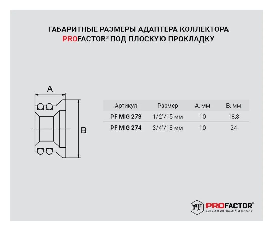 Адаптер коллектора под плоскую прокладку PROFACTOR 3/4" PF MIG 274